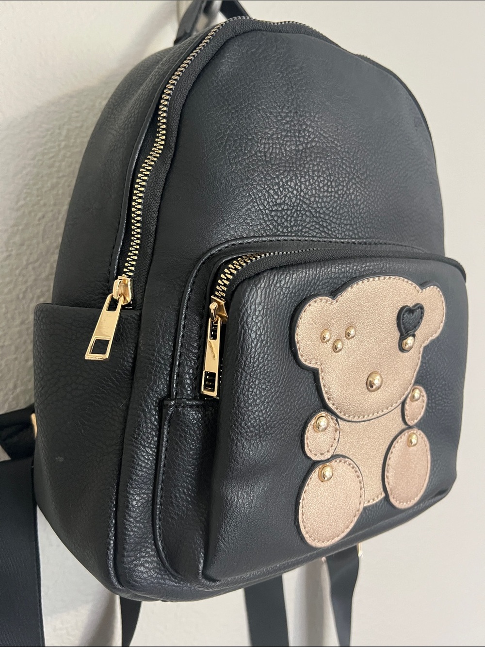 Black Mini Backpack with Gold Teddy Accent - Picture 4 of 12